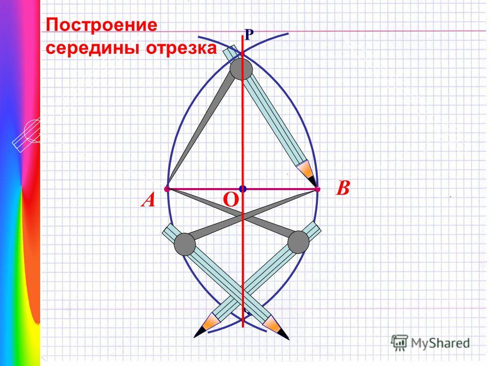 Постройте середину данного. Построение середины отрезка. Построение середины отрезка с помощью циркуля. Посториное середины отрезка. Постаени середины отрезок.