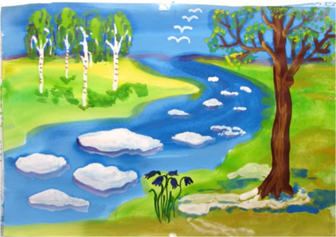 Нарисовать весну 1 класс. Весенний пейзаж детский. Рисование весеннего пейзажа.