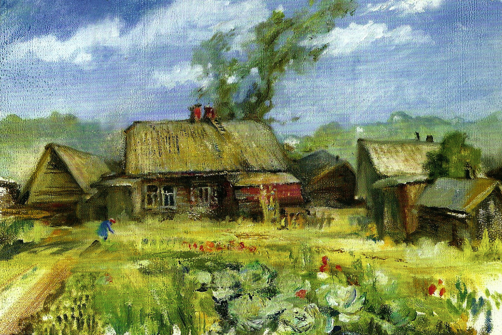 Русская деревня рисунок