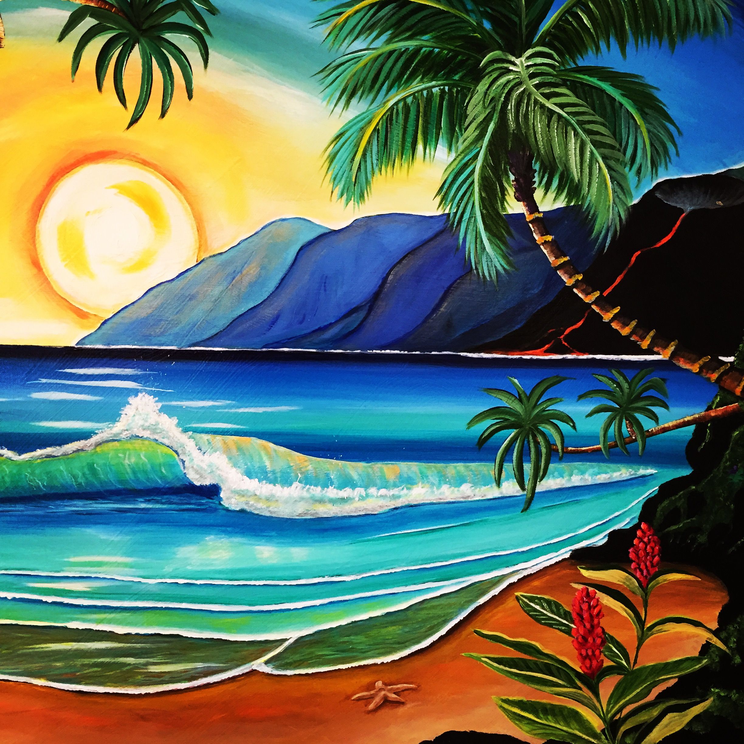 Море рисунок. Правополушарное рисование море пальмы. Тропики гуашью. Морской пейзаж для детей.