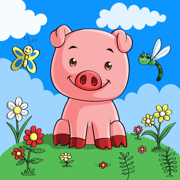 cute pig cartoon hand drawn 145832 99