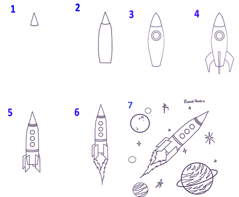 Ракета поэтапно для детей. Рисование ракета. Поэтапное рисование ракеты. Поэтапное рисование ракеты космической. Ракета карандашом.