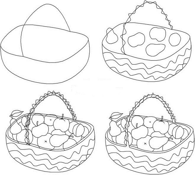 Корзинка фруктов нарисовать