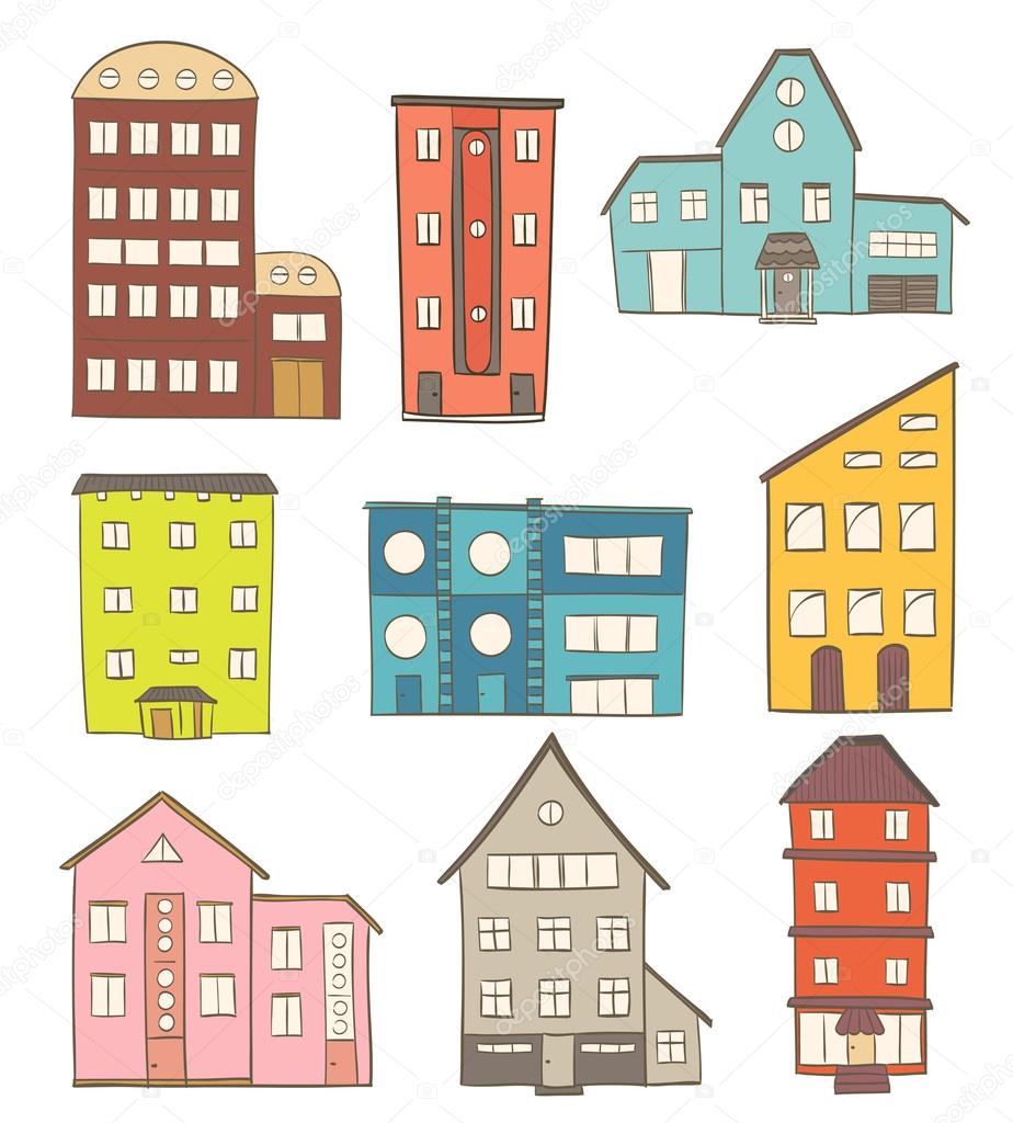 depositphotos 100069186 stock illustration set of cartoon houses vector