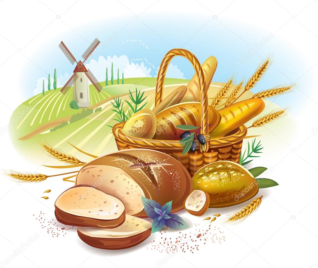 depositphotos 83809810 stock illustration breads in basket against country