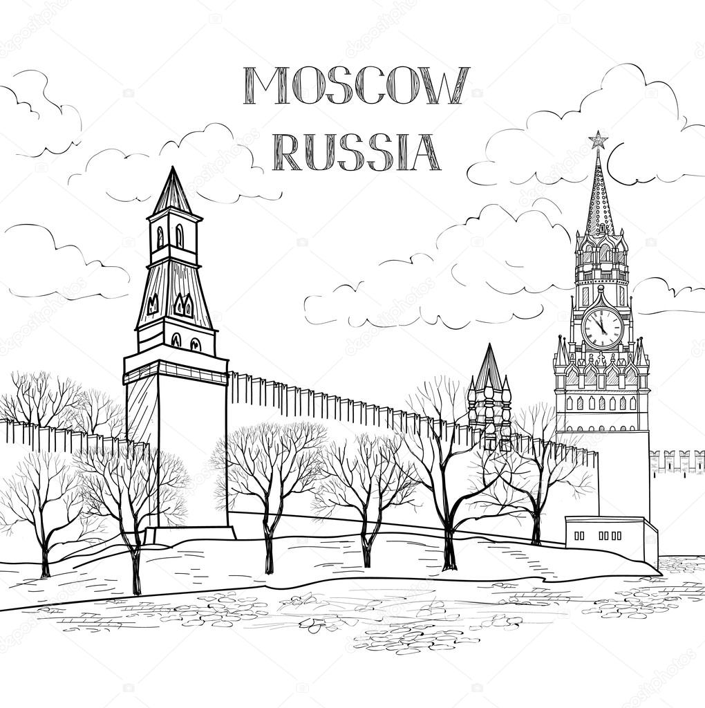 Москва рисунок карандашом легкий