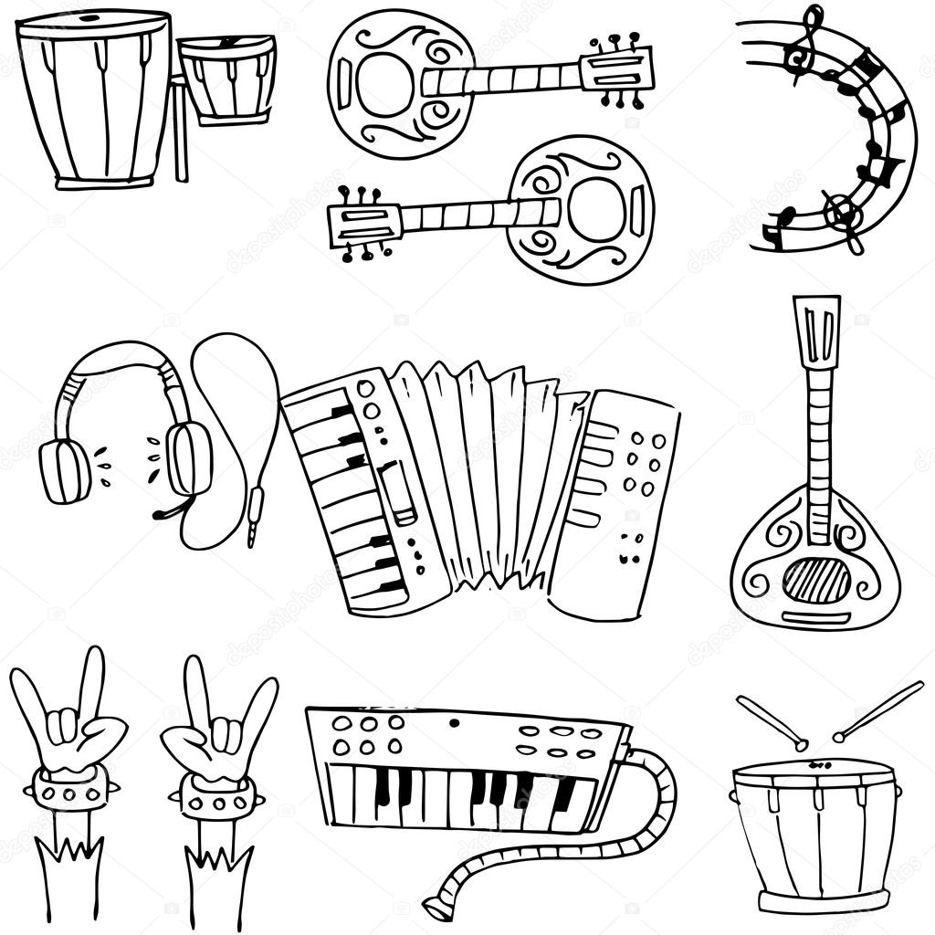 depositphotos 119136848 stock illustration music object doodles stock collection