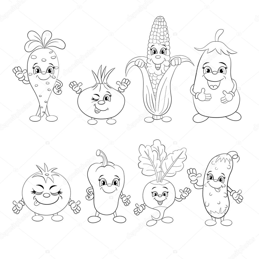 depositphotos 96807566 stock illustration cartoon set of smiling vegetables