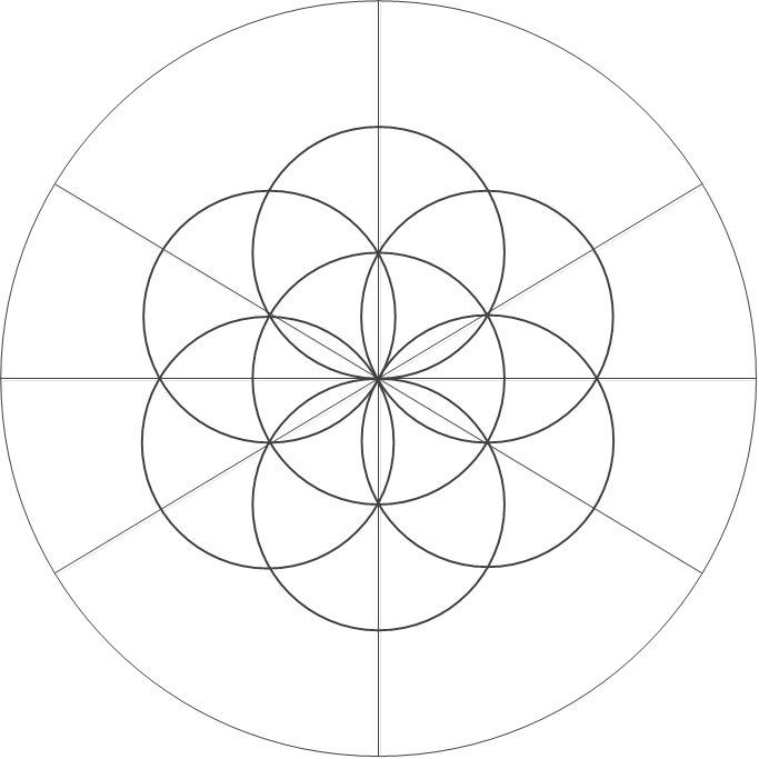 Цветок циркулем. Построение цветка жизни. Цветок жизни лист а4. Цветок жизни разложить на фигуры. Шаблон цветка жизни по Осипову.
