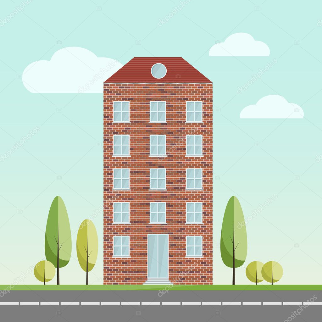 depositphotos 126532076 stock illustration summer multi storey brick building