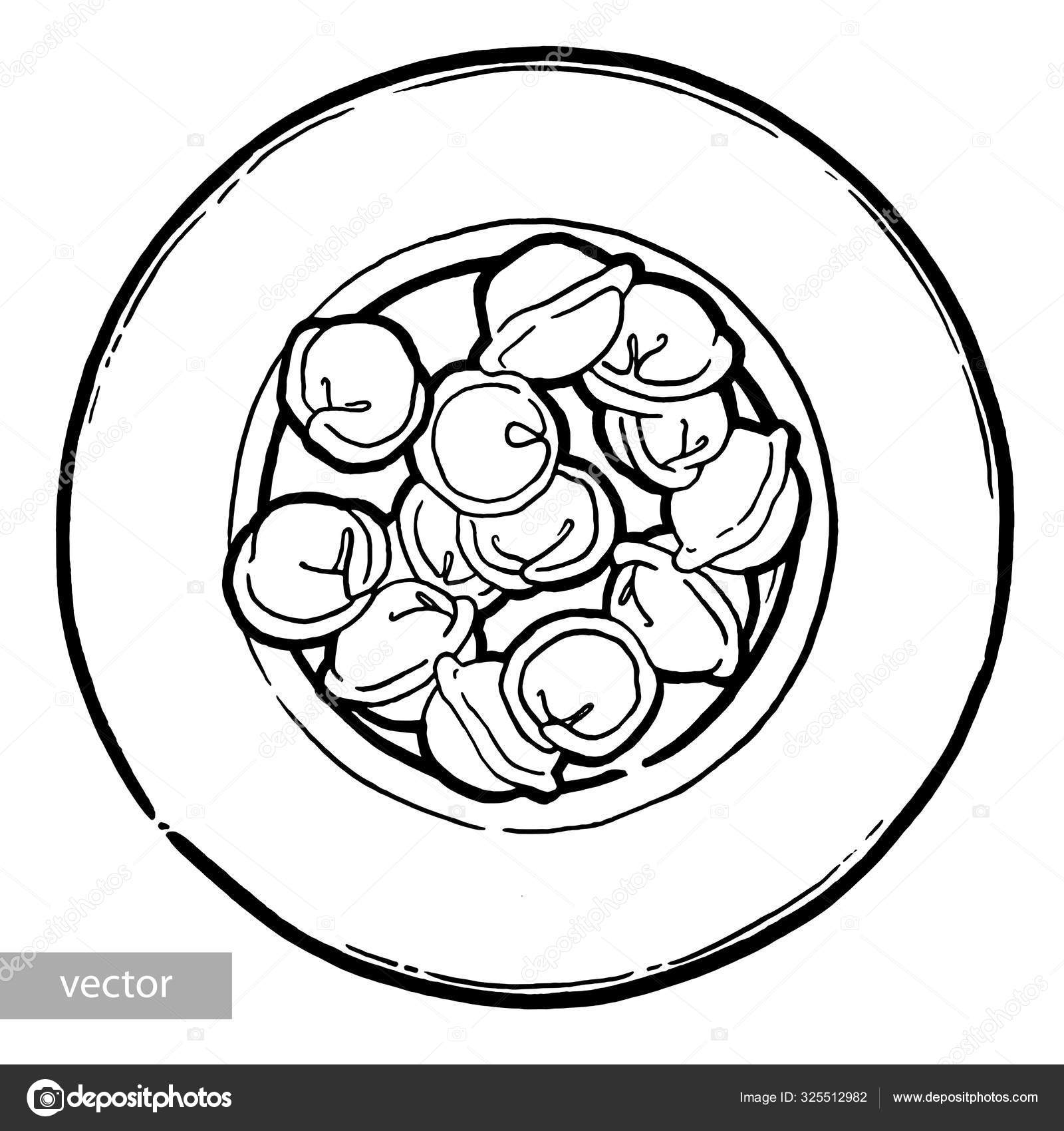 Как нарисовать пельмени в тарелке