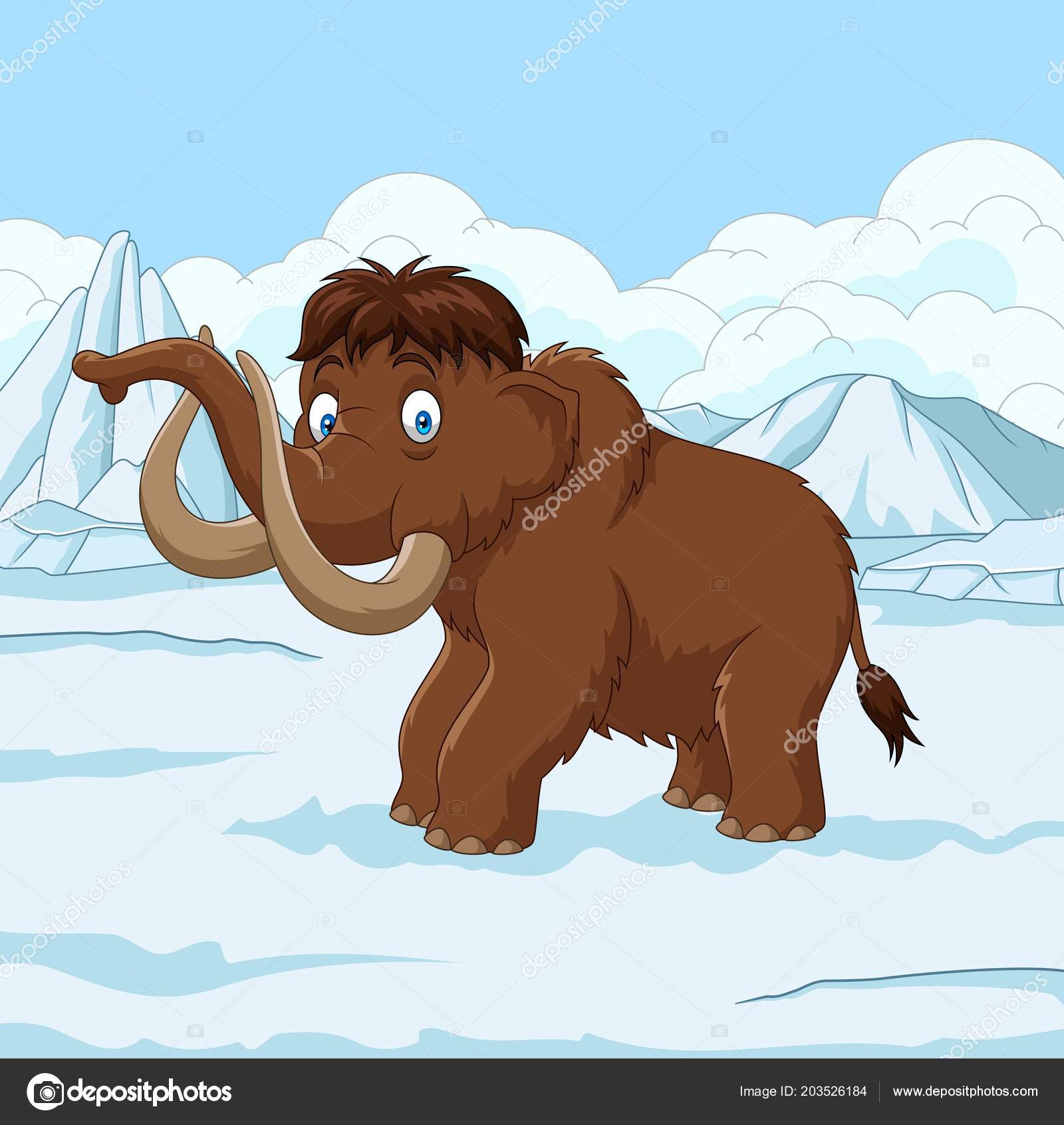 depositphotos 203526184 stock illustration cartoon woolly mammoth walking snowy