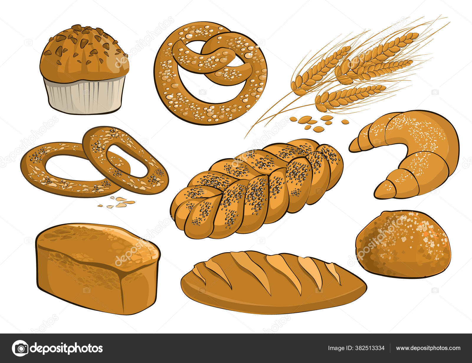 depositphotos 382513334 stock illustration set theme bakery products vector
