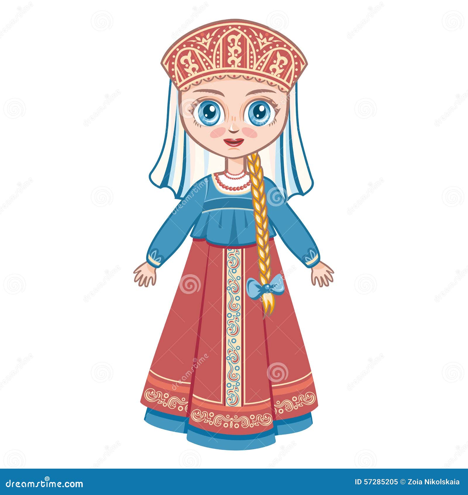 girl russian national suit historical clothes ukraine linear pattern white background vector drawing 57285205