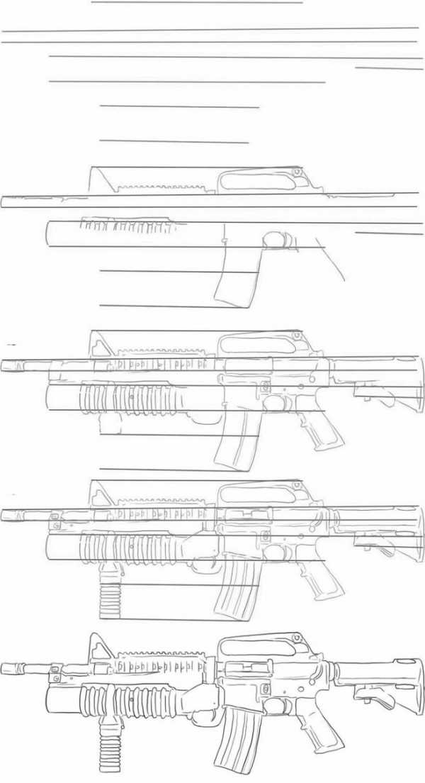 Нарисовать ак 47 карандашом