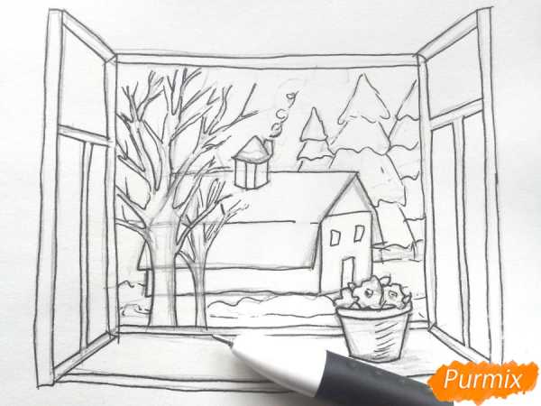 Как нарисовать окно с подоконником