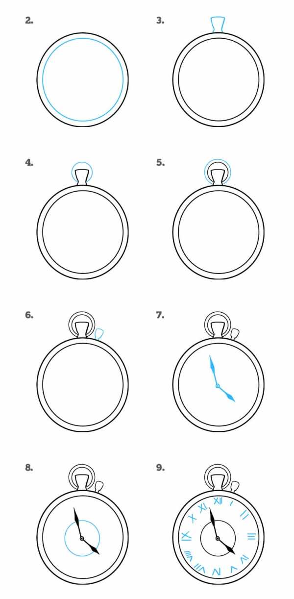 Как нарисовать наручные часы карандашом поэтапно