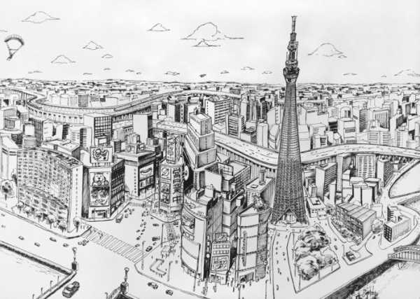 Город будущего нарисовать легко карандашом