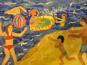 Рисунок дети купаются в озере